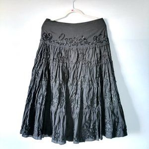 NWT In 9 Womens Black Elastic Waist Ribbon Embellished Tiered A-Line Skirt Sz M